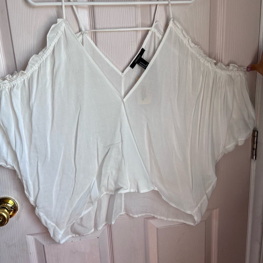 Forever 21 White Ruffled Asymmetrical Blouse
